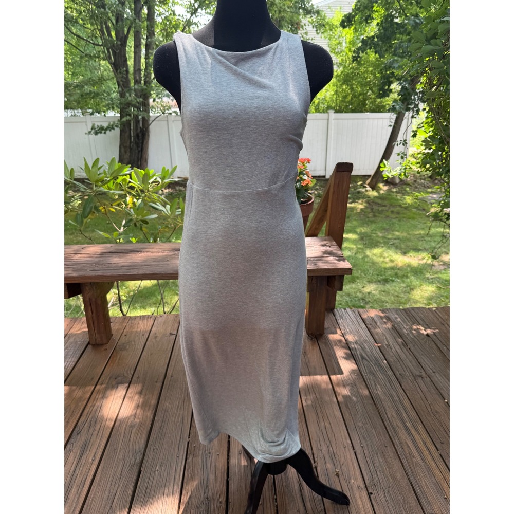 Athleta Santorini Midi Solid Dress Grey Heather MicroModal Empire Waist 446866 S